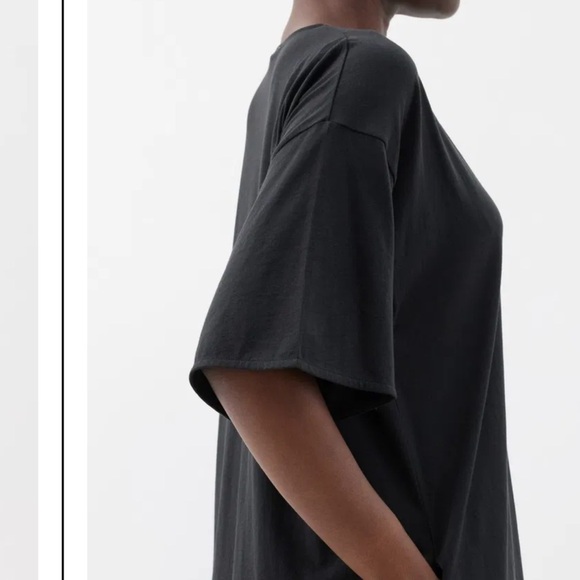 Skin Organic Cecile Pima Cotton Dress Black Oversized V Neck Womens Size 2 - Picture 4 of 12